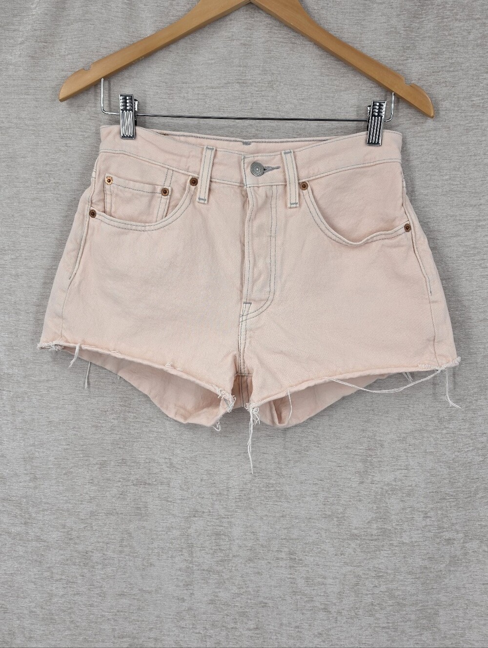 Levi's 501 Peach Denim Cut Off Shorts Distressed Button Fly High Rise